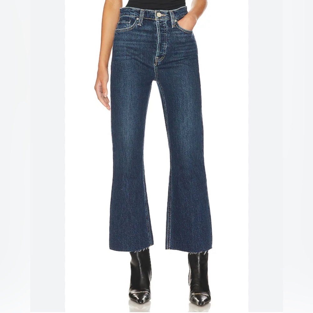 Hudson Jeans Faye Ultra High Rise Flare Cropped Jeans in Naval, Size 24